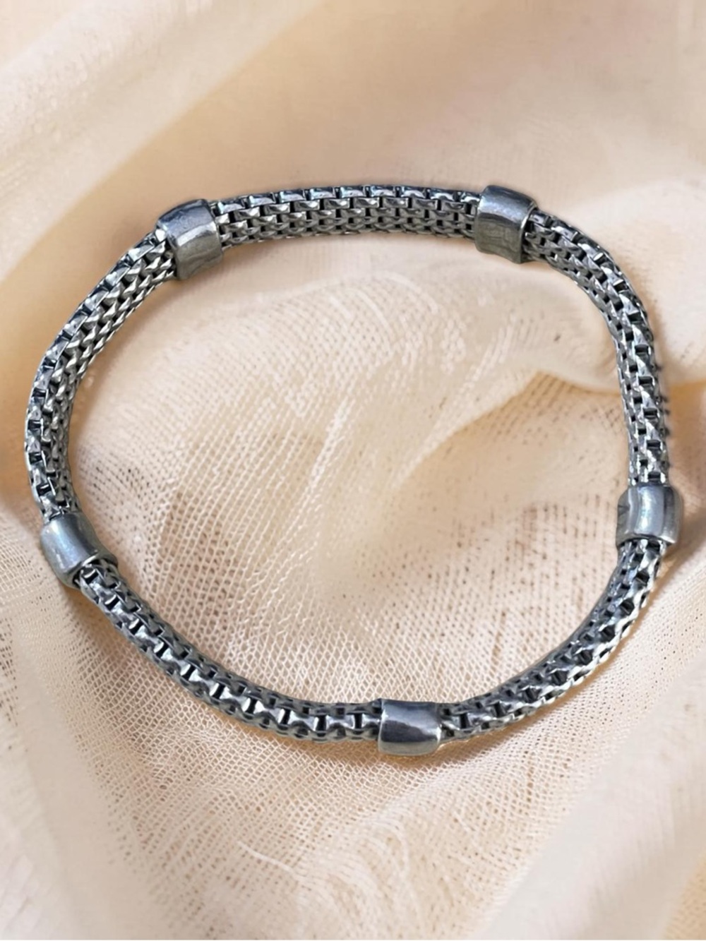 Dyadema Italy Sterling Silver stretch bracelet five station chain mesh 6.25 inch - Picture 2 of 15